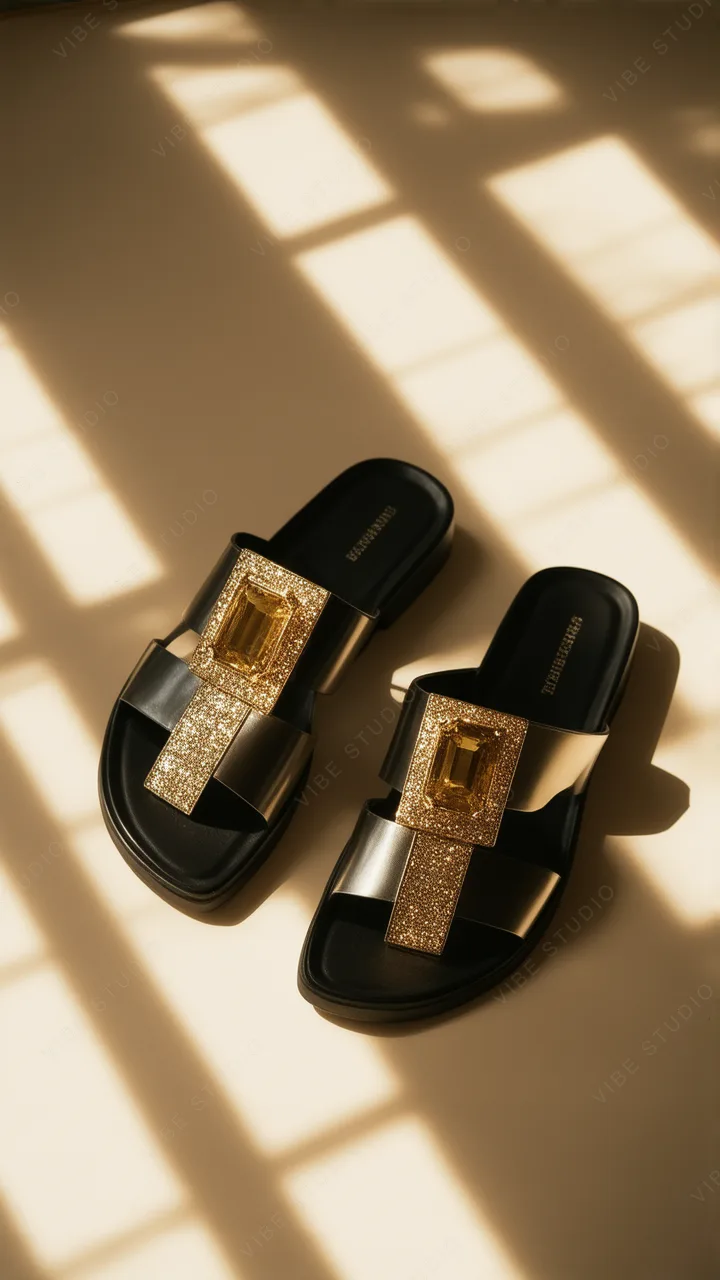 Gold Crystal Slide Sandals – Luxurious Phone Wallpaper