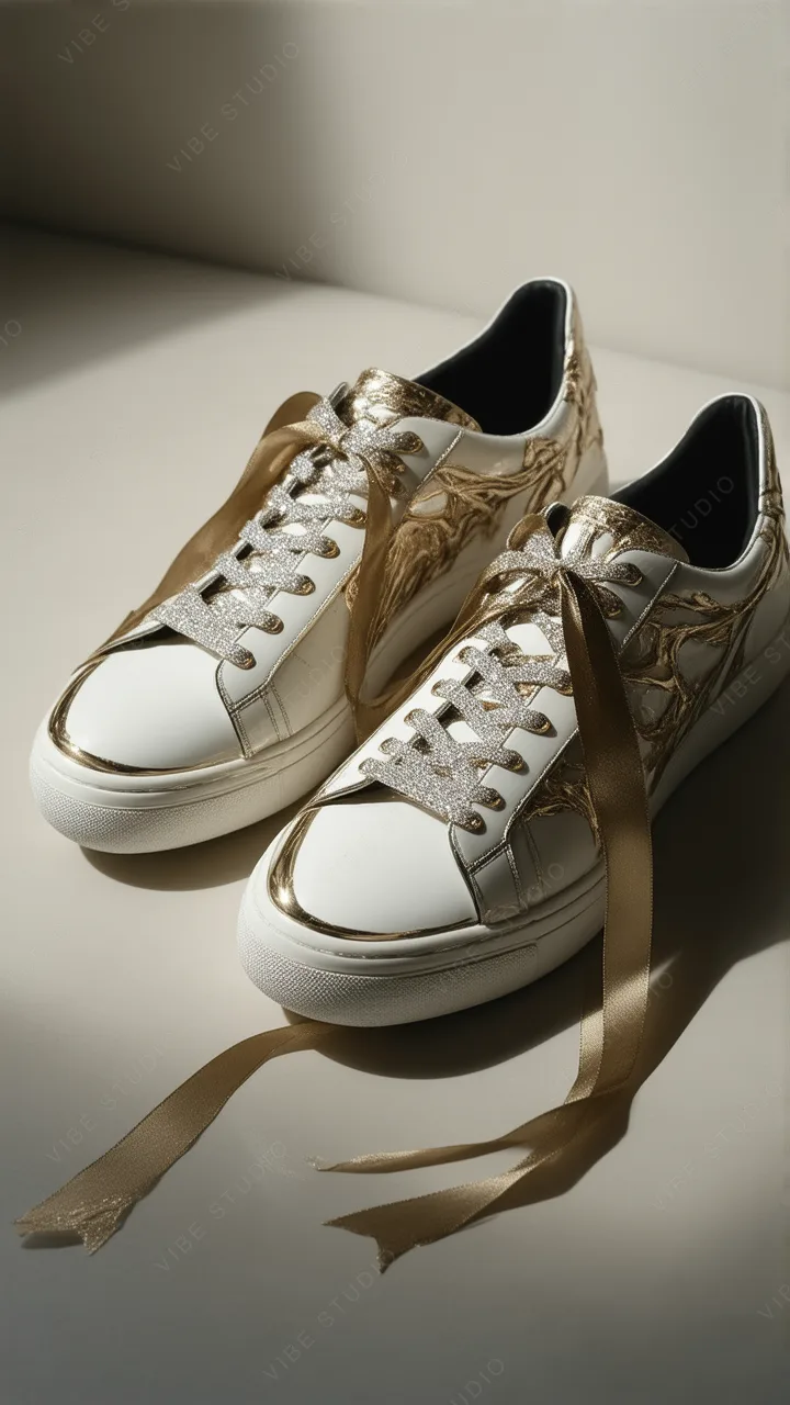 Elegant Gold Leather Sneakers Phone Wallpaper