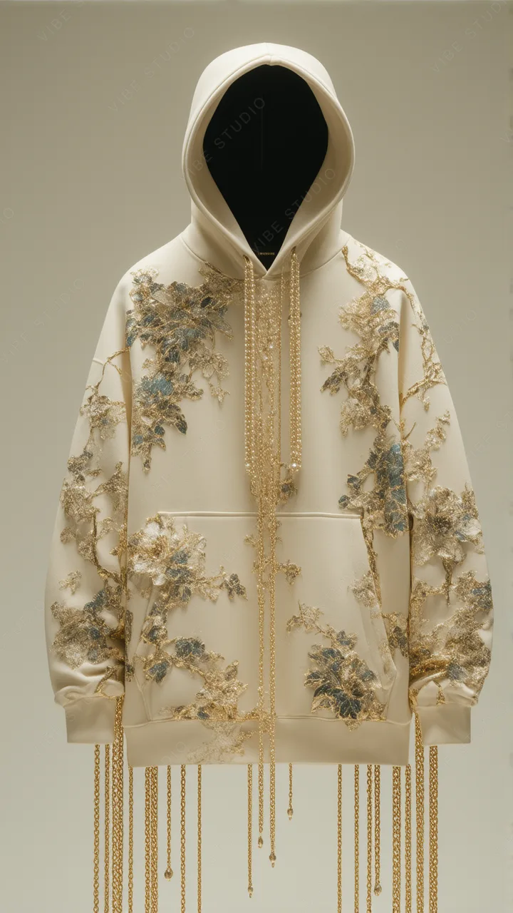 Luxurious Floral Embroidered Hoodie Phone Wallpaper.