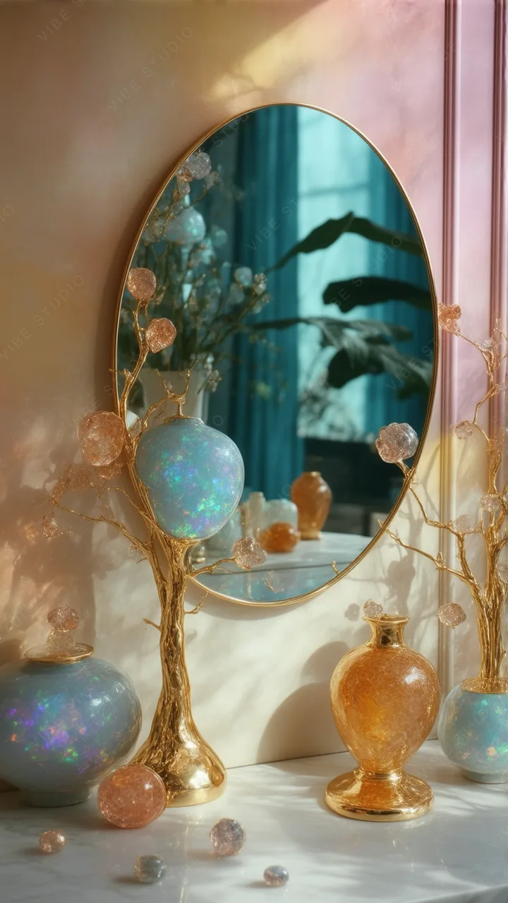 Opal &amp; Gold Mirror Phone Wallpaper  Opal &amp; Gold Ornament Wallpaper