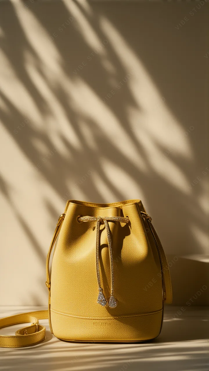Yellow Leather Bucket Bag with Shadow