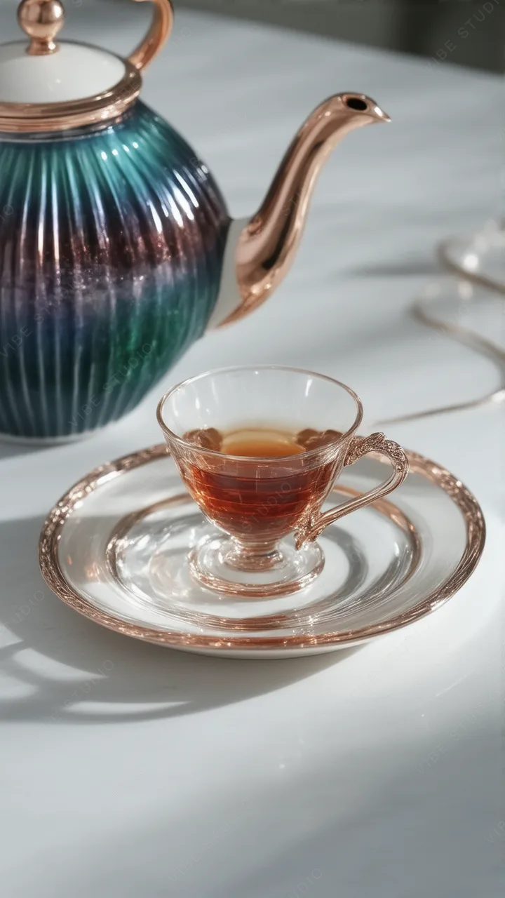 Iridescent Glass Tea Set Phone Wallpaper