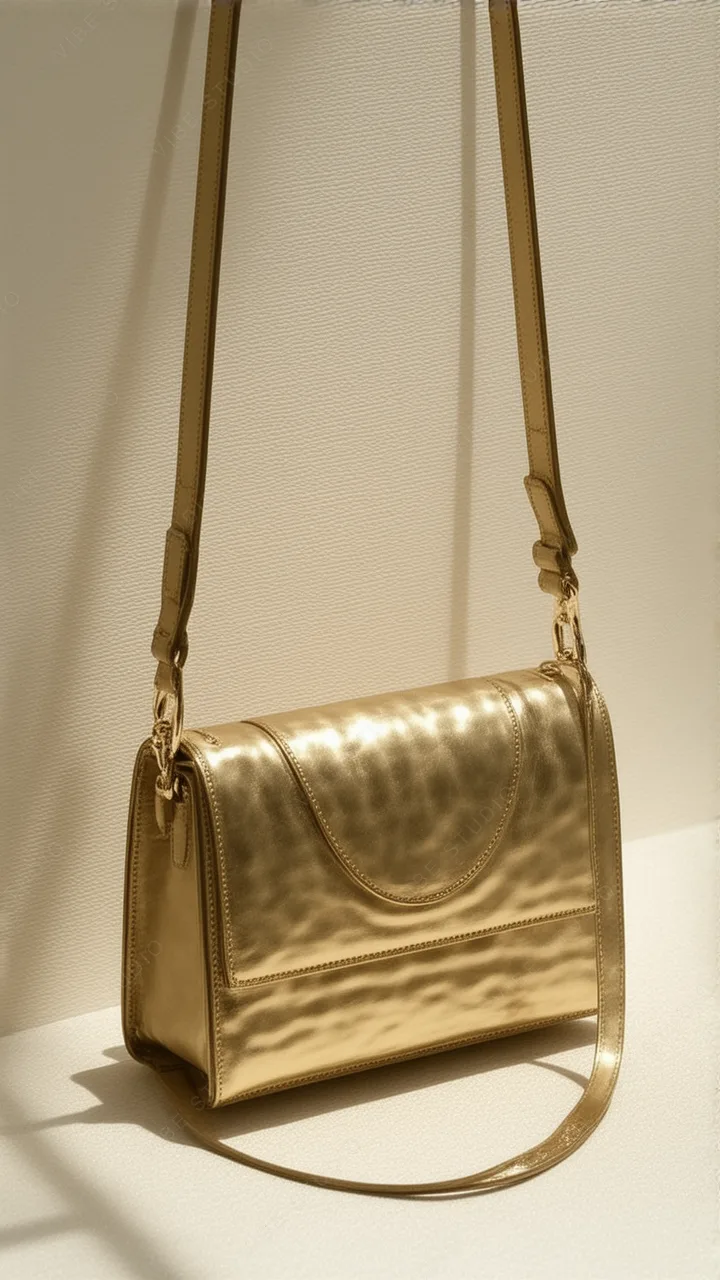 Luxurious Gold Metallic Shoulder Bag – Refined Aesthetic Phone Background