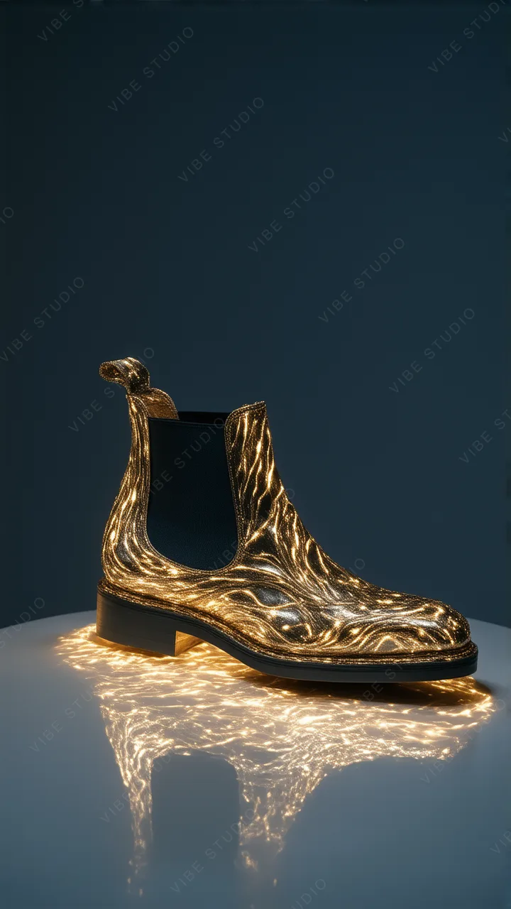 Gold Textured Leather Chelsea Boot Phone Wallpaper