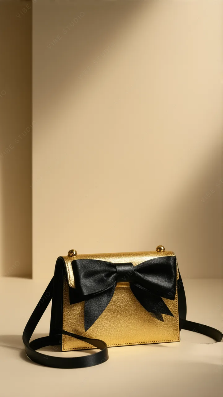 Gold Bow Bag Phone Wallpaper, Luxurious Metallic Texture