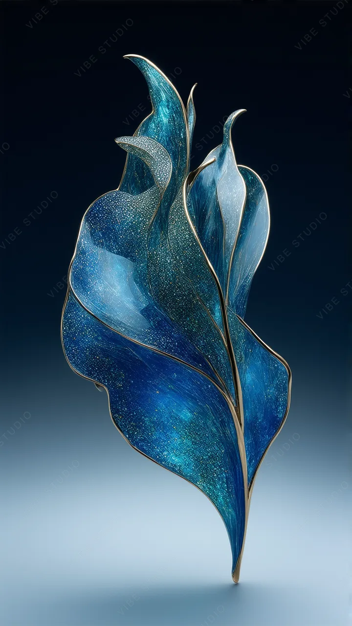 Blue Metallic Leaf Sculpture Phone Wallpaper