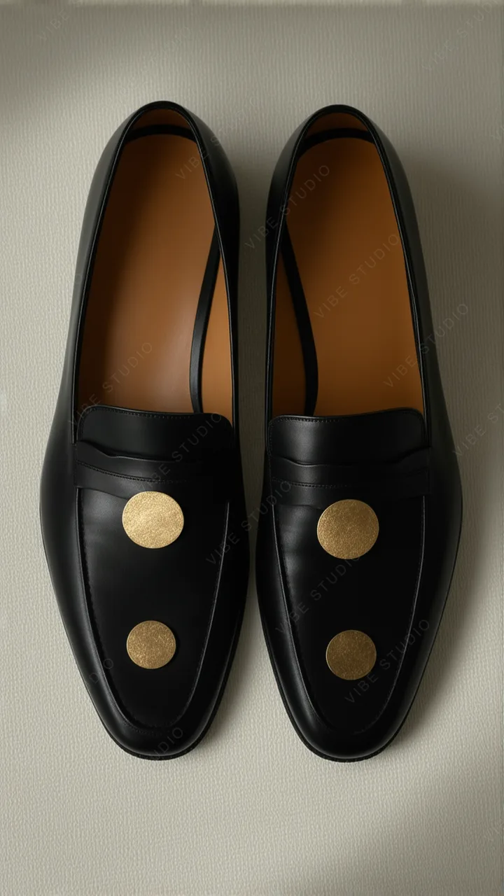 Black Leather Loafers with Gold Accents Phone Wallpaper