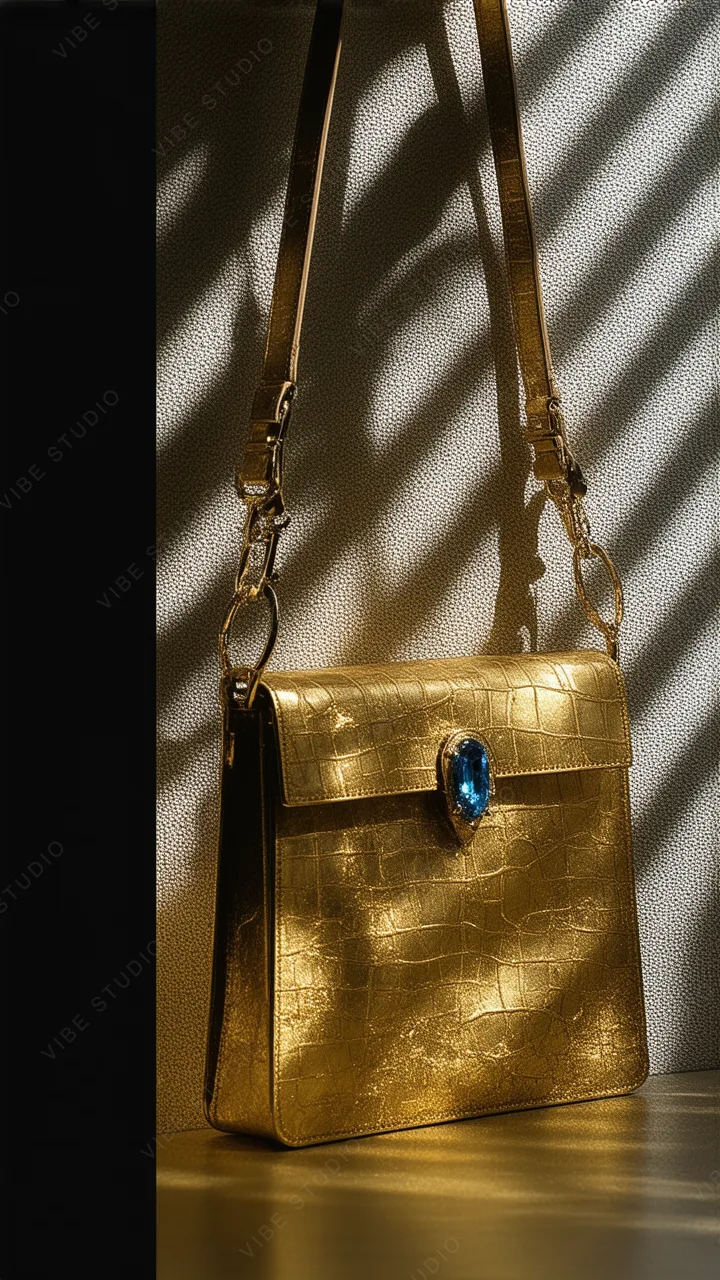 Golden Leather Bag with Crystal, Phone Wallpaper
