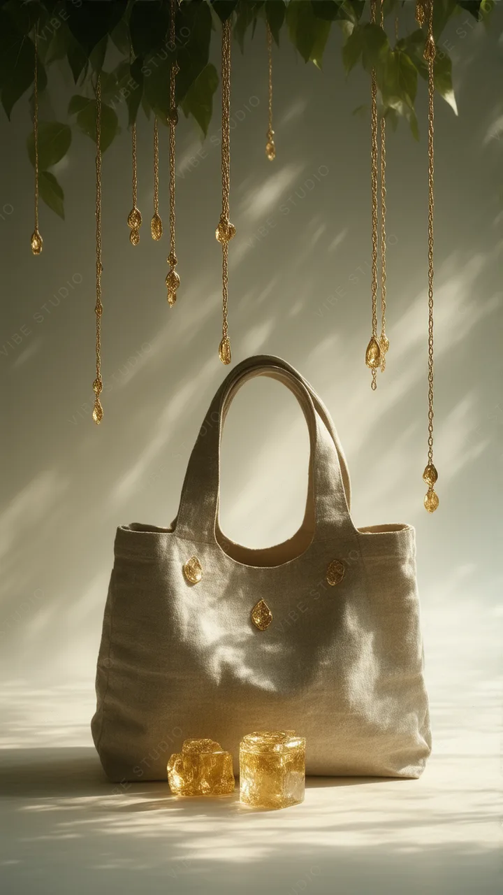 Luxurious Linen Tote with Golden Accessories Phone Wallpaper