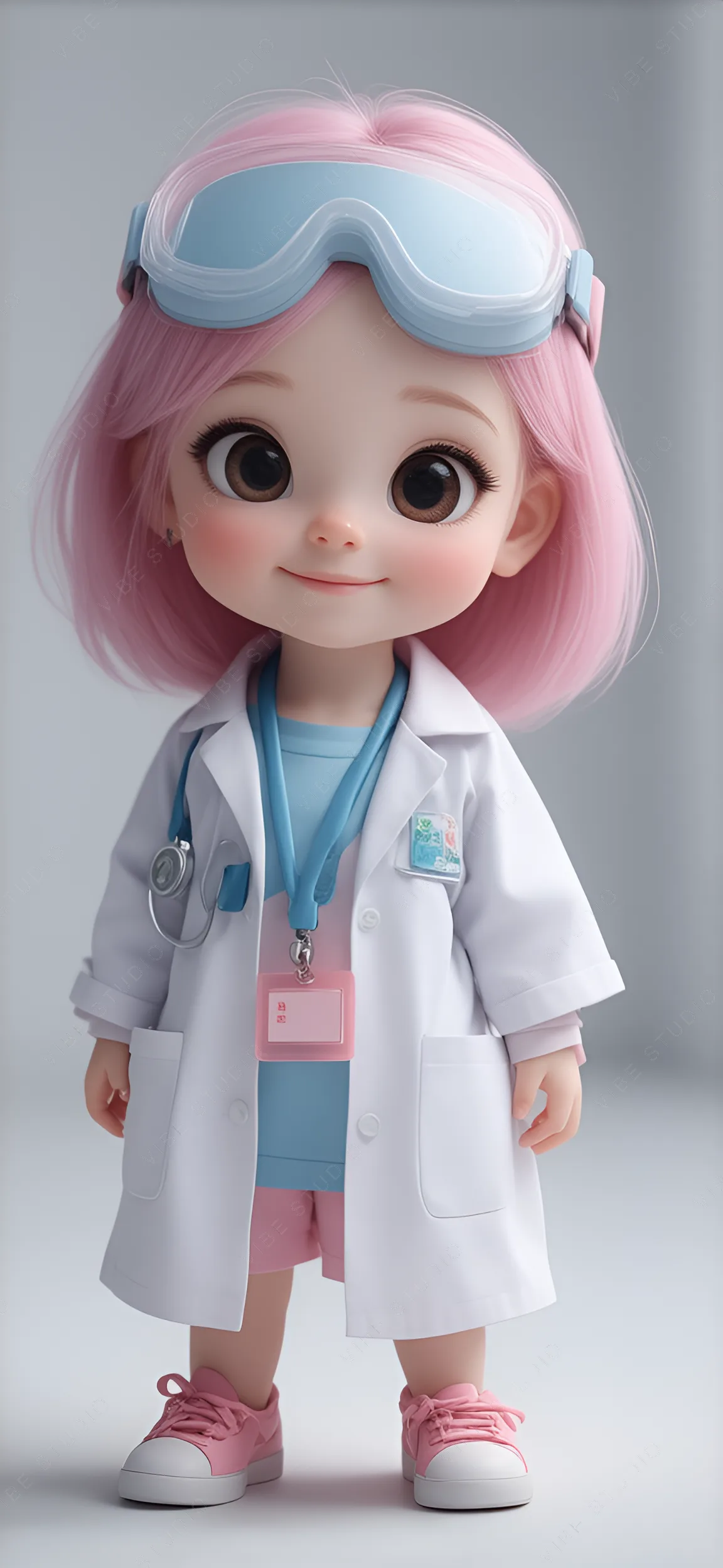 Pink Hair Lab Coat Child Doll