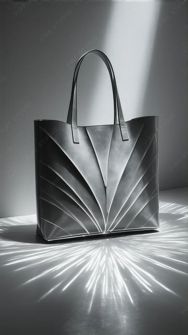 Sleek Geometric Leather Tote - Minimalist Studio Shot