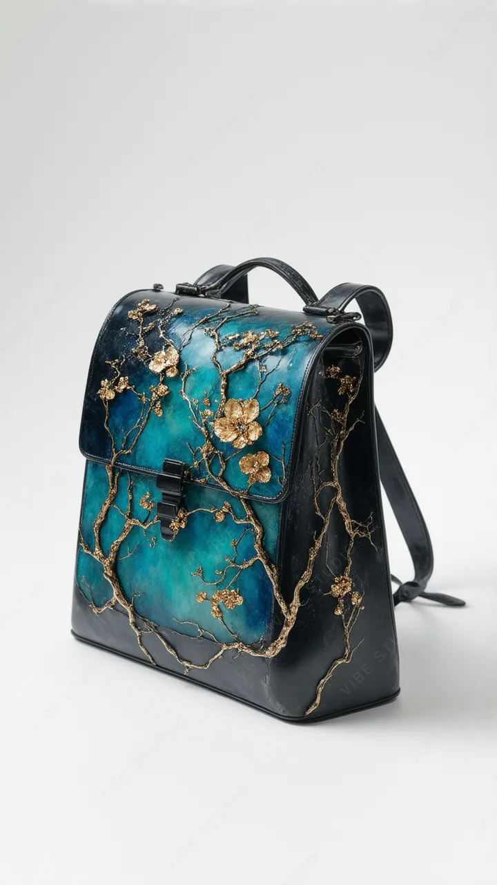 Teal Floral Leather Backpack Phone Wallpaper