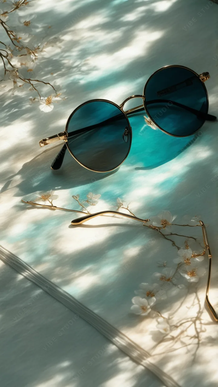 Blue Teal Glass Round Sunglasses Phone Wallpaper
