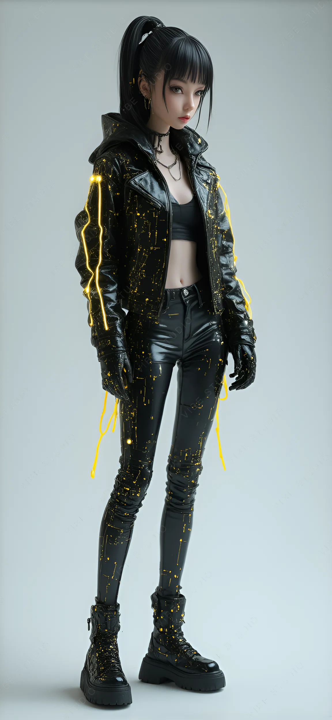 Neon Striated Cyberpunk Figure