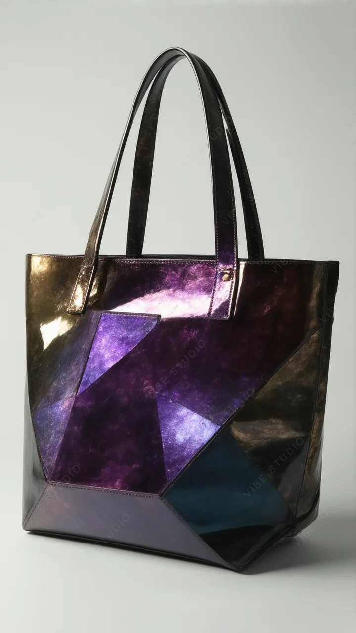 Iridescent Geometric Tote Bag - Metallic Texture Phone Wallpaper