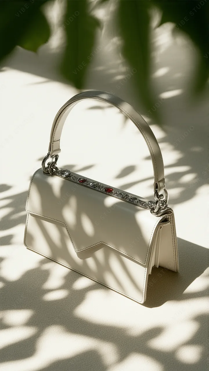 Elegant Cream Shoulder Bag with Crystal Details – A Minimalist Statement