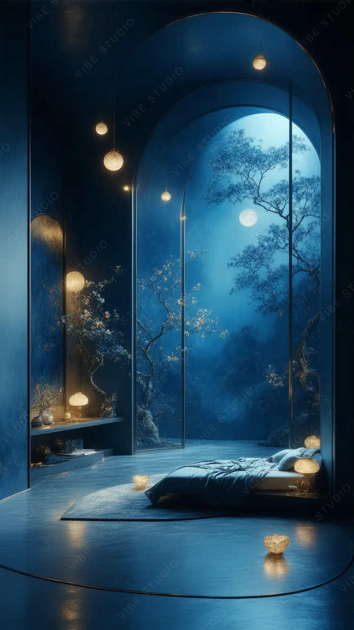 Blue Moon Phone Wallpaper  Ethereal Japanese Garden Wallpaper