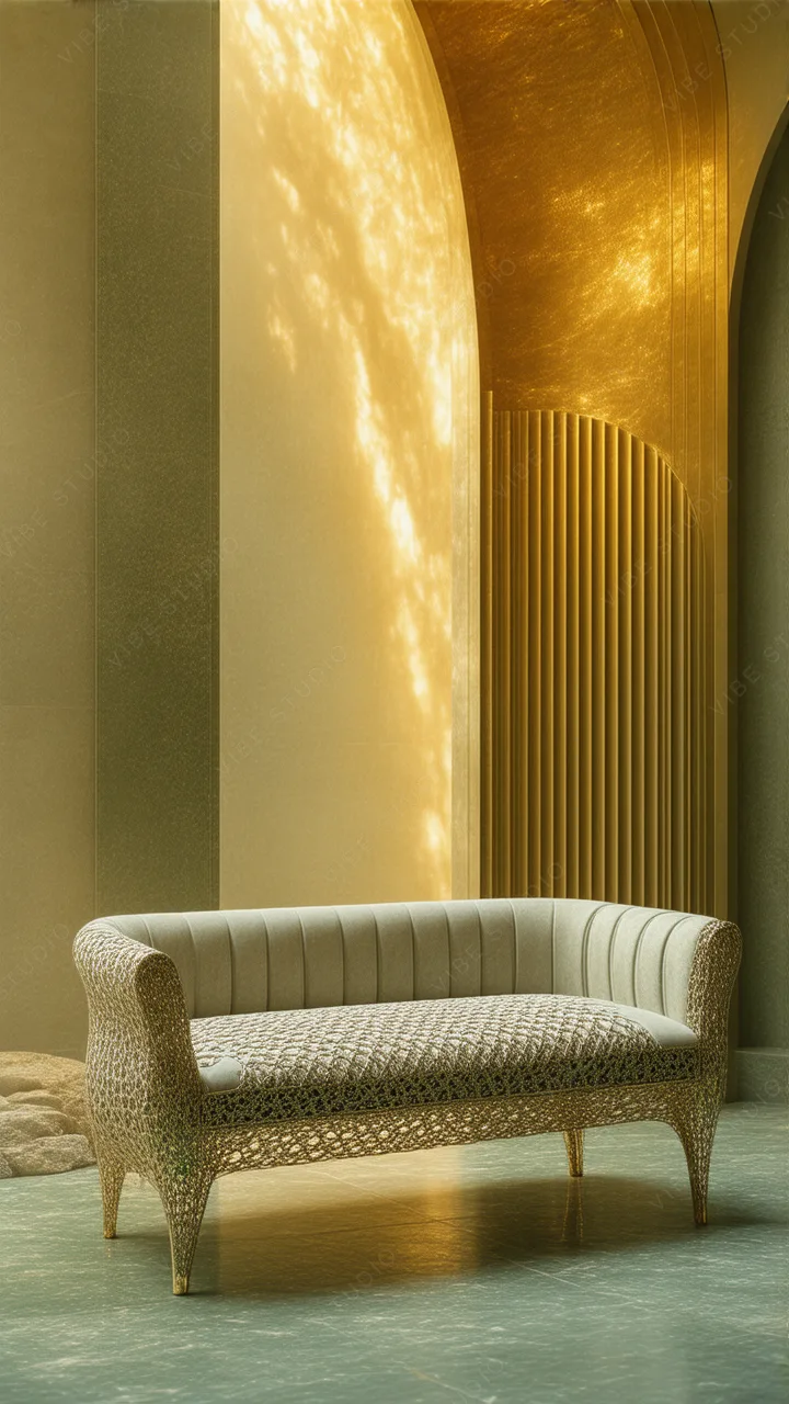 Textured Beige Sofa with Metallic Accents Phone Wallpaper