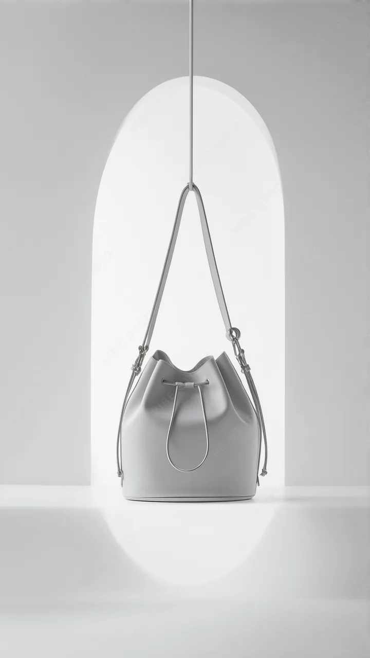Grey Leather Bucket Bag Phone Wallpaper, Elegant Studio Shot