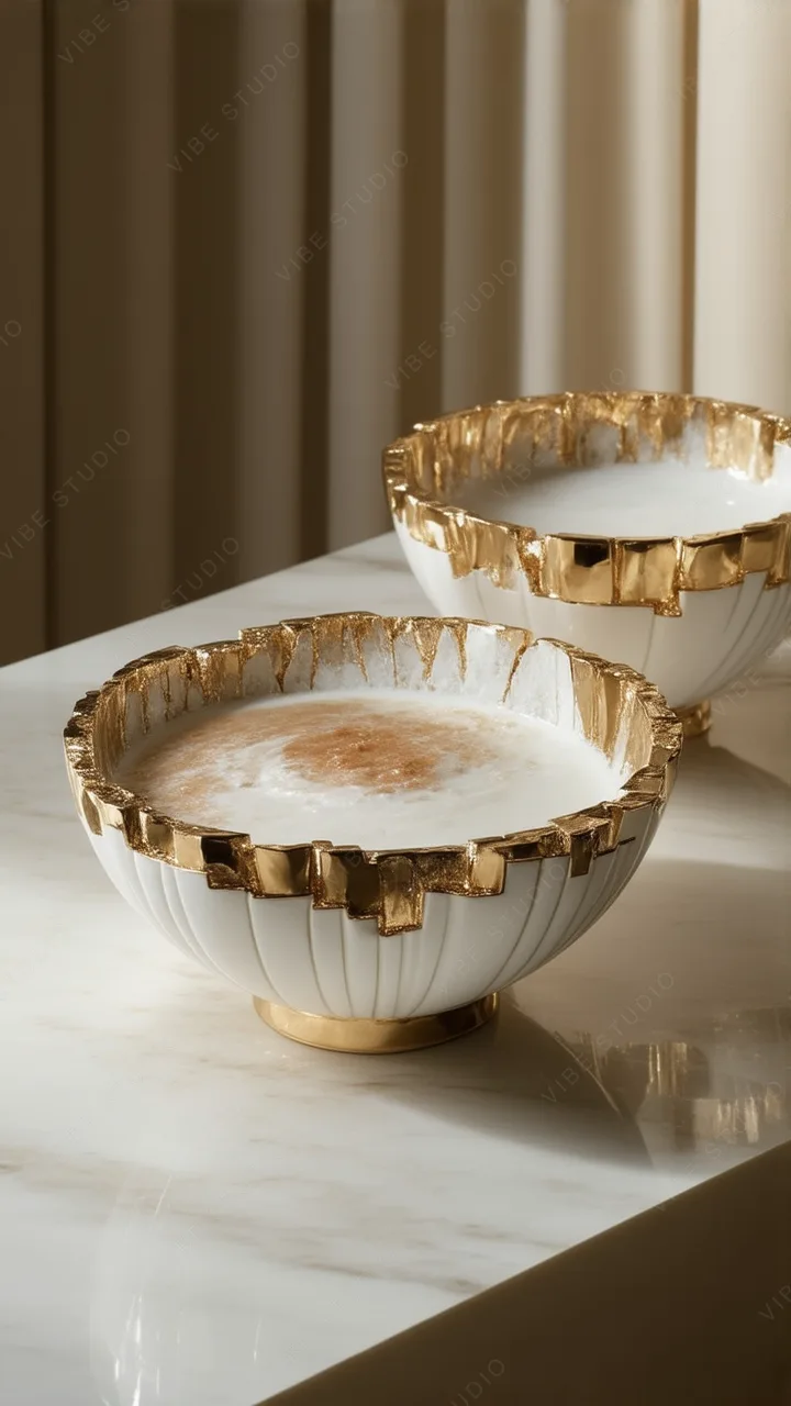 Ceramic Bowl with Gold Rim Phone Wallpaper
