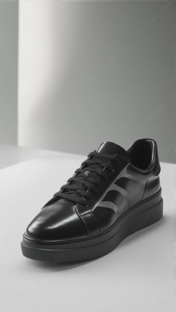 Black Leather Platform Sneaker Phone Wallpaper