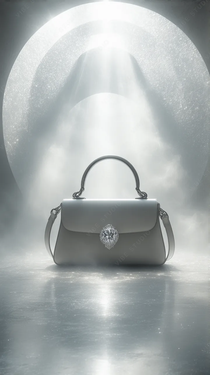 White Leather Handbag with Crystal Adornment, Ethereal Light Phone Wallpaper