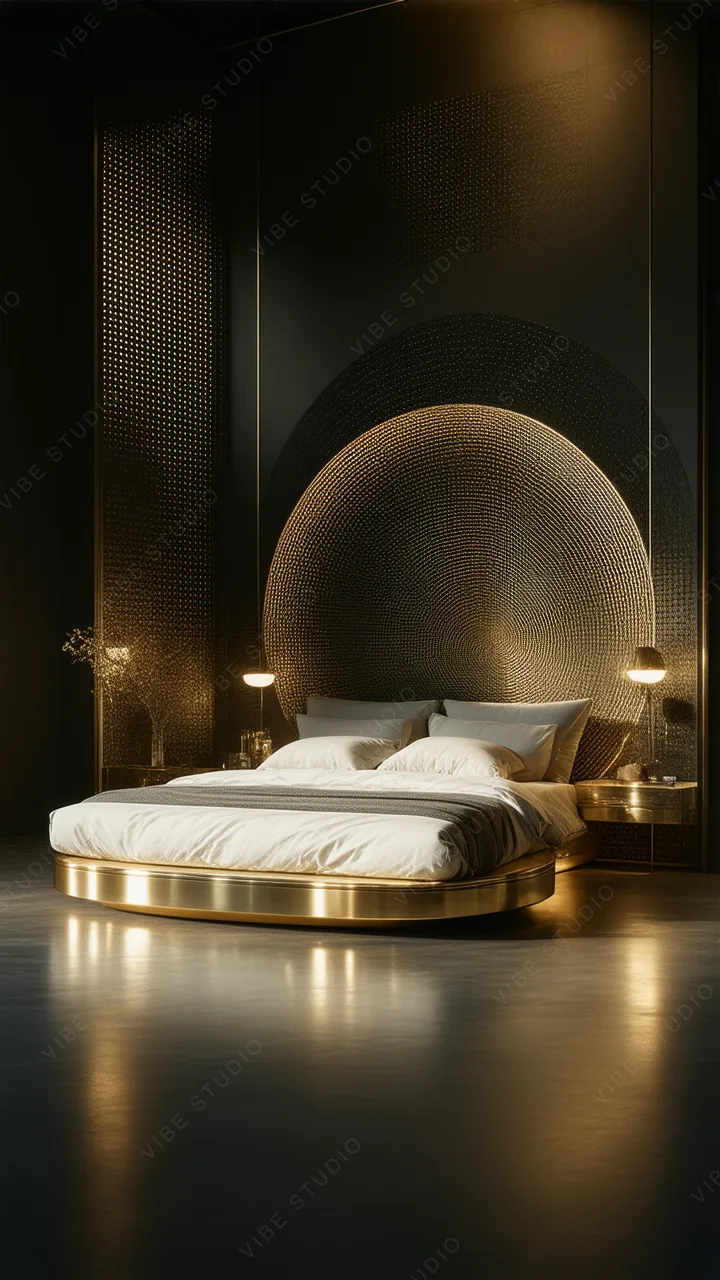 Gold Metal Bed Phone Wallpaper – Luxurious Bedroom Background
