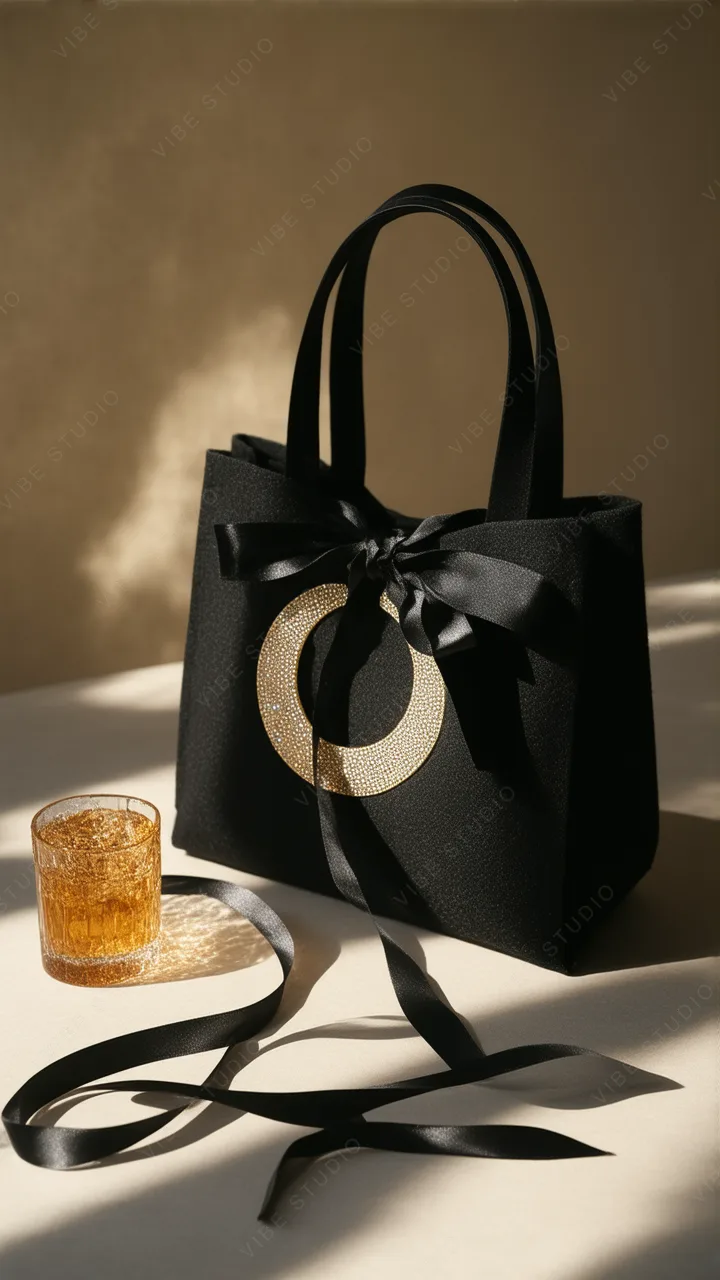 Black Velvet Bag with Gold Crystal Details – Phone Wallpaper