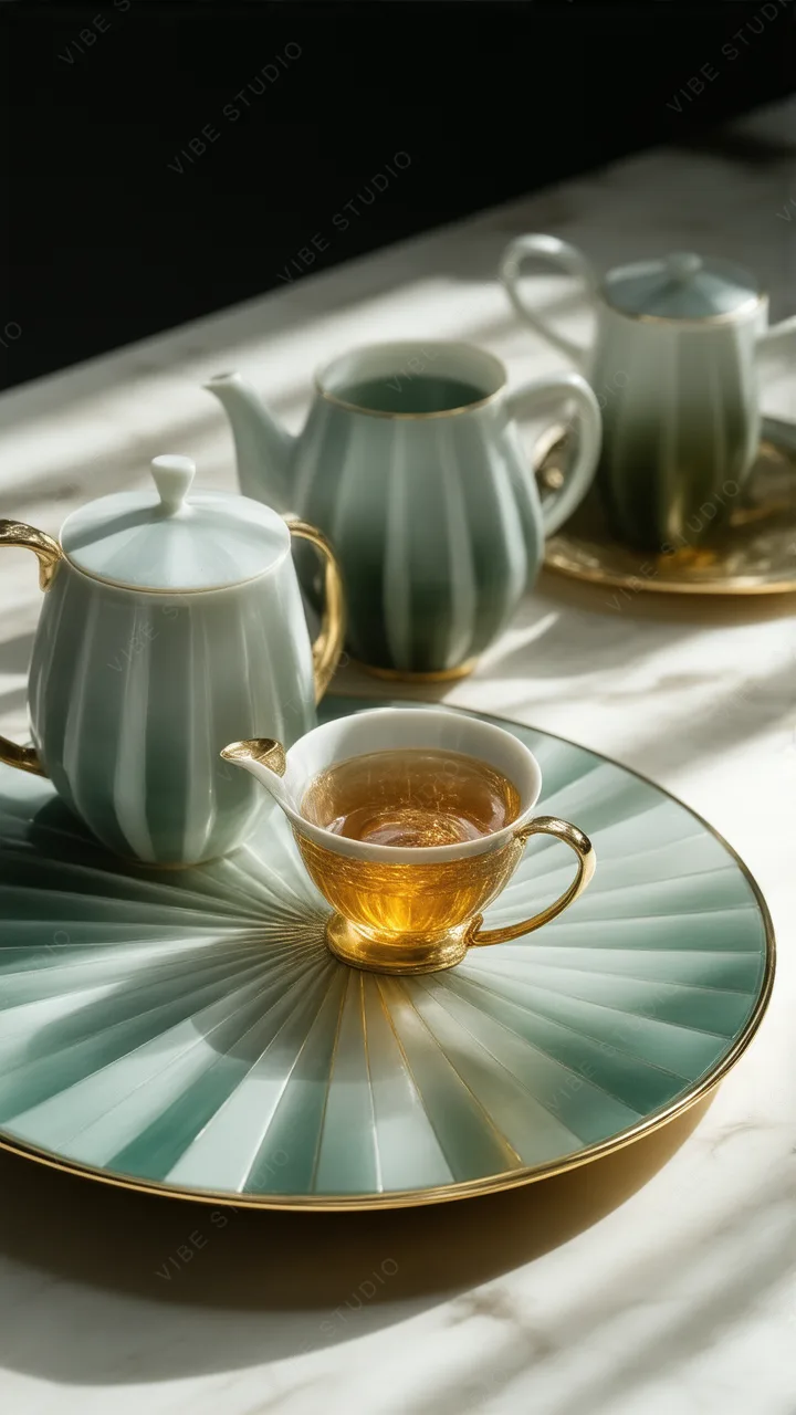 Minimalist Teal Porcelain Tea Set Phone Wallpaper