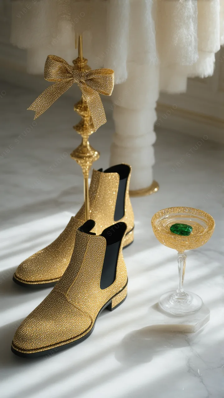 Gold Glitter Chelsea Boots Phone Wallpaper