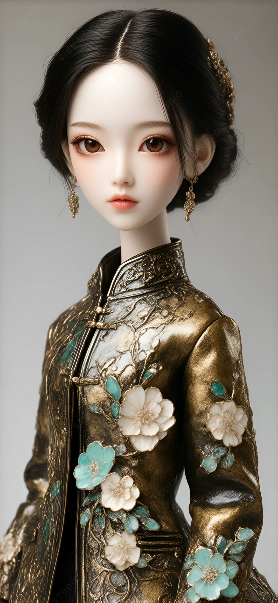 Hanfu Inspired Doll, Embroidered Floral Detail