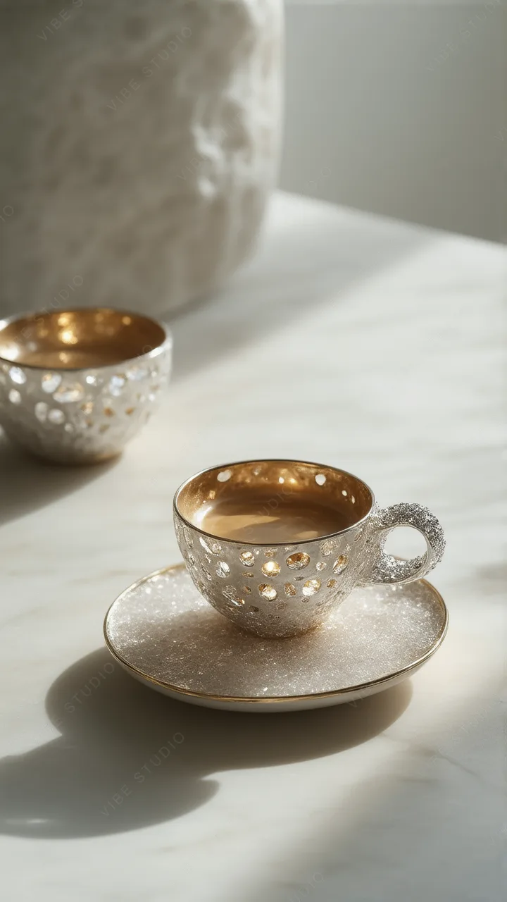 Elegant Gold Cup and Saucer Phone Wallpaper