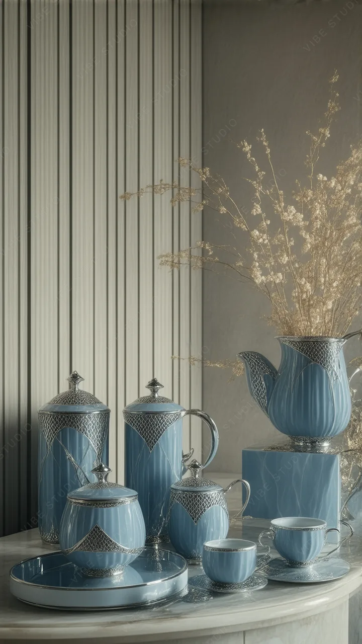 Blue Ceramic Tableware Phone Wallpaper
