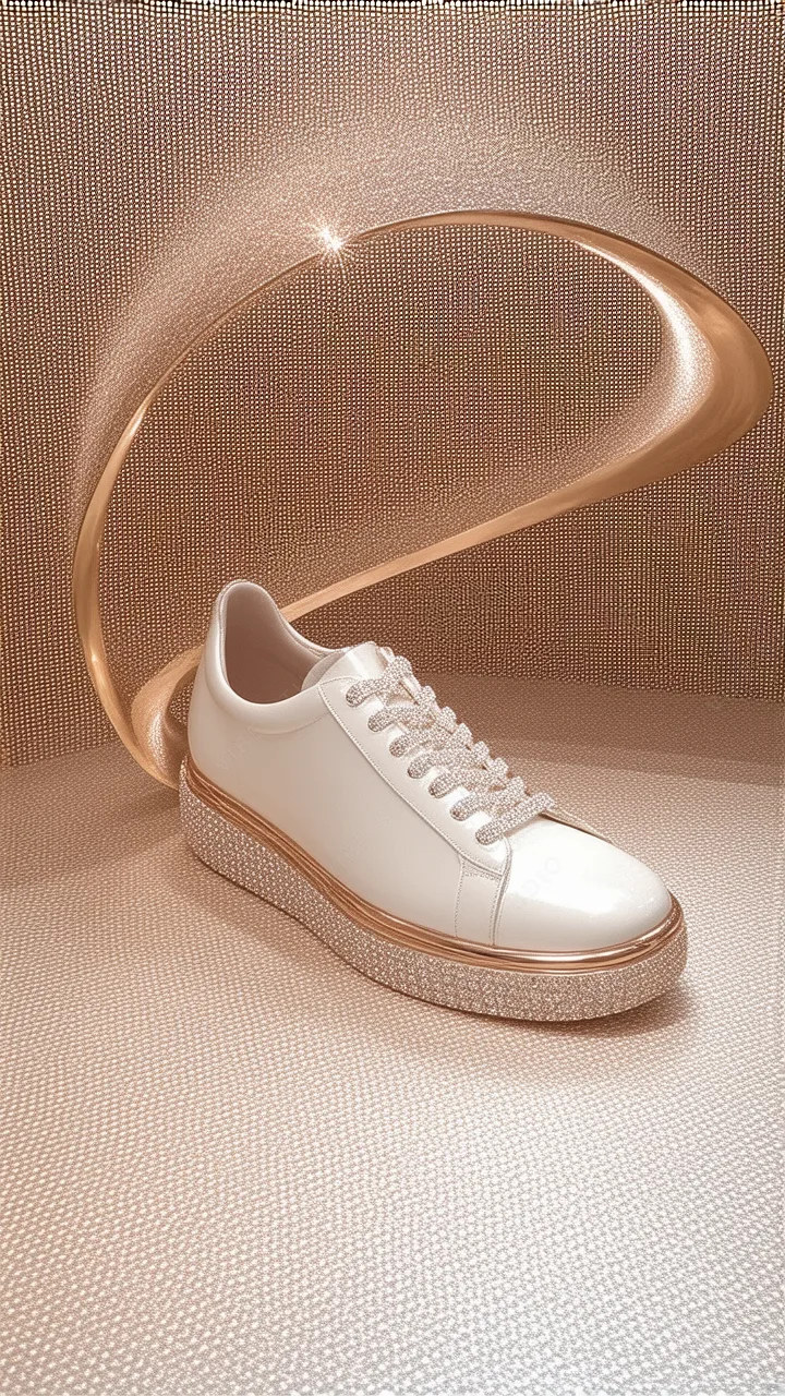 White Leather Sneakers with Crystal Detail Phone Wallpaper