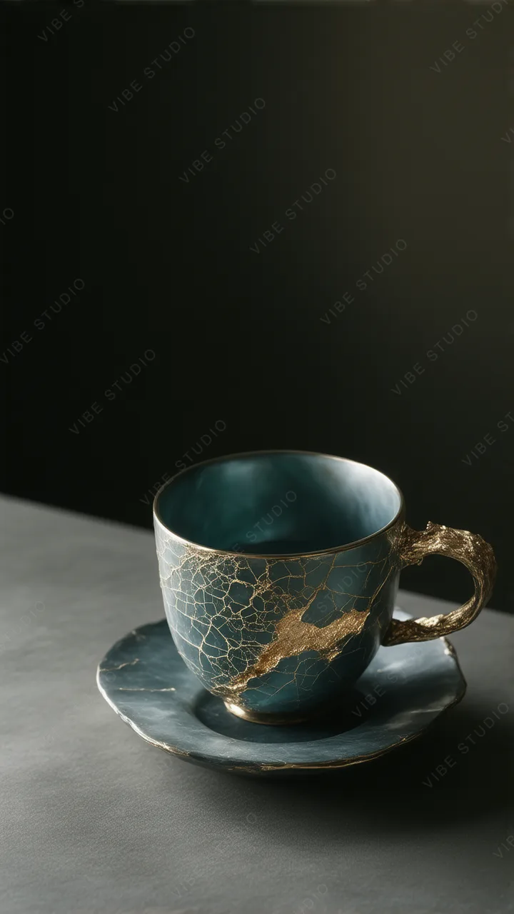 Teal Marble Texture Phone Wallpaper with Gold Accents