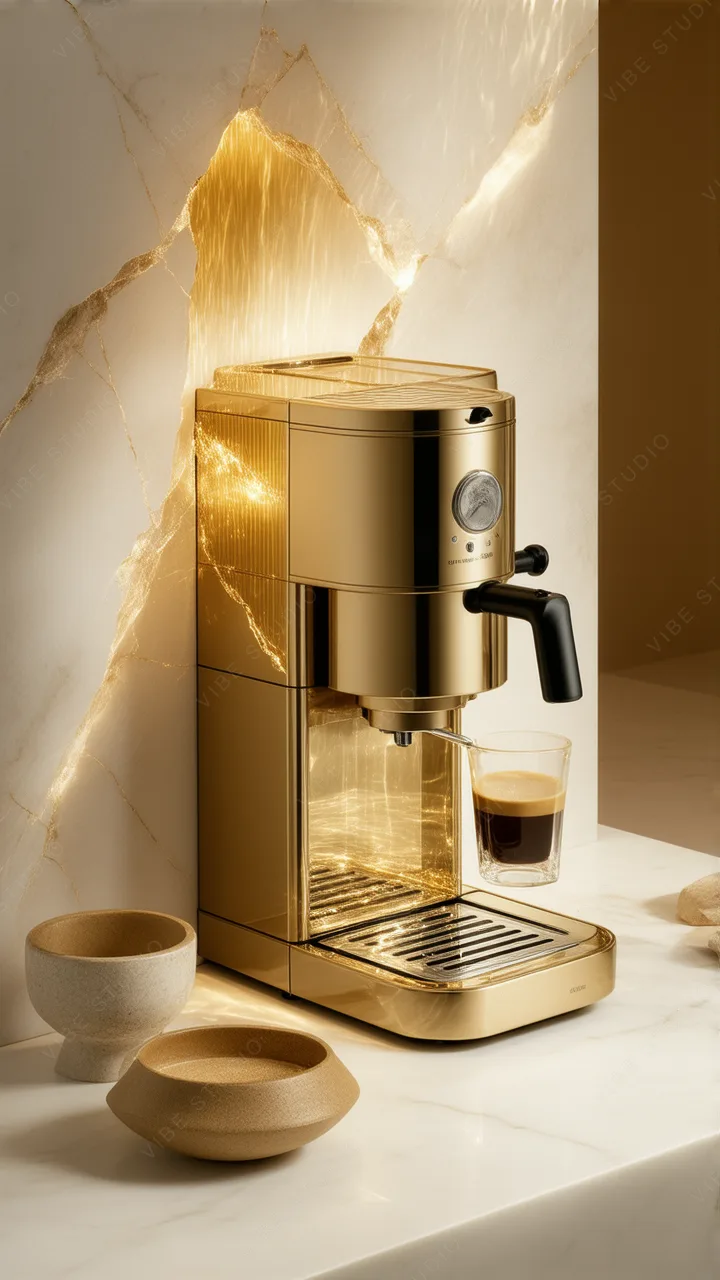 Gold Espresso Machine Wallpapers - Luxurious Studio Photography
