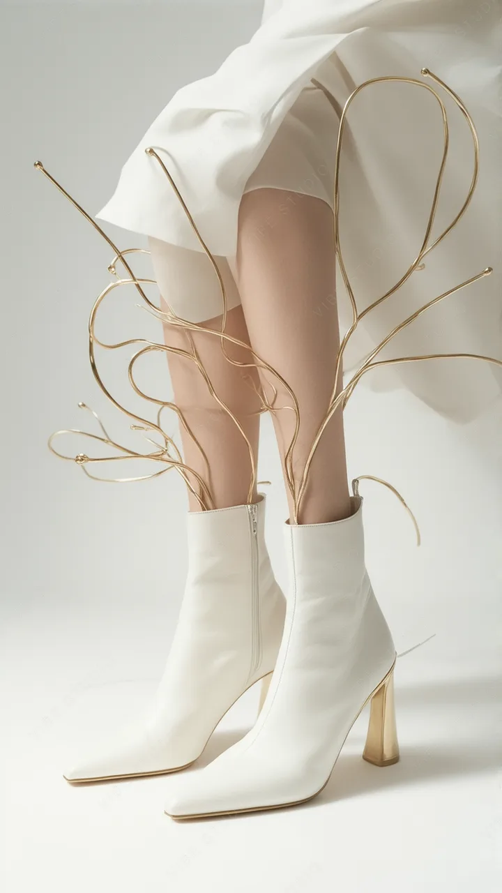 White Leather Boots with Gold Branches Phone Wallpaper