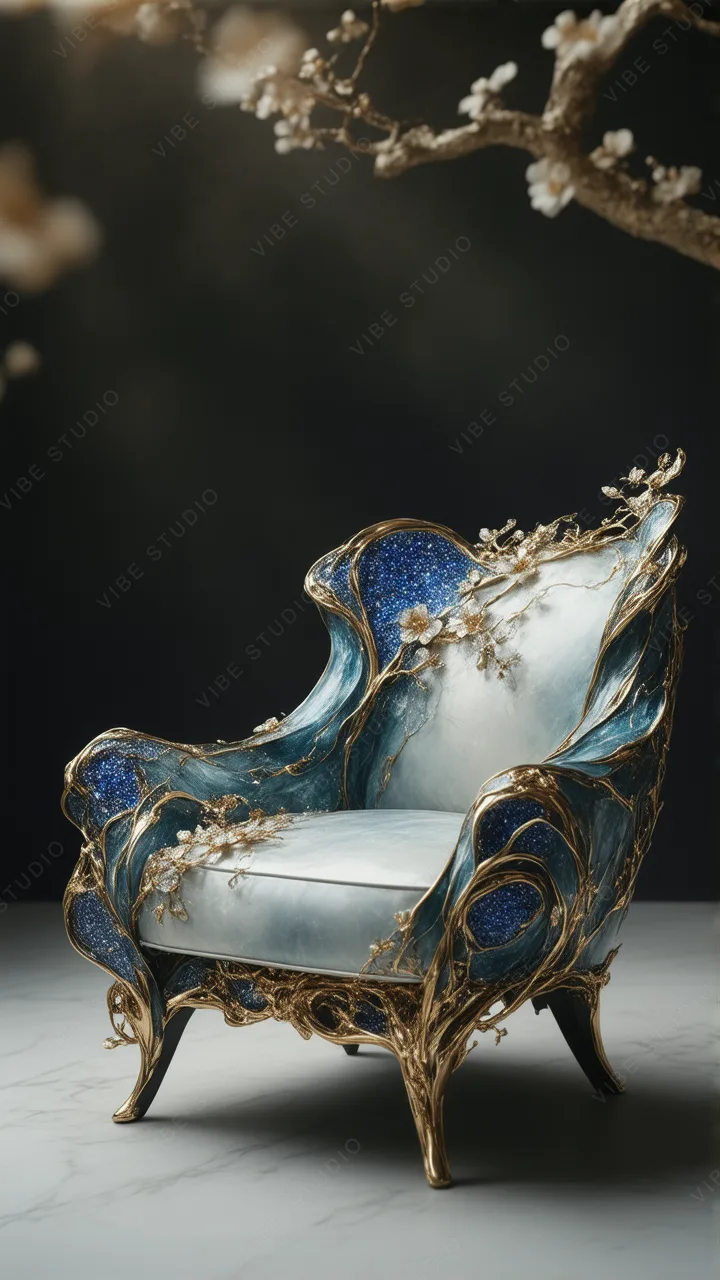 Blue and Gold Floral Armchair Phone Wallpaper