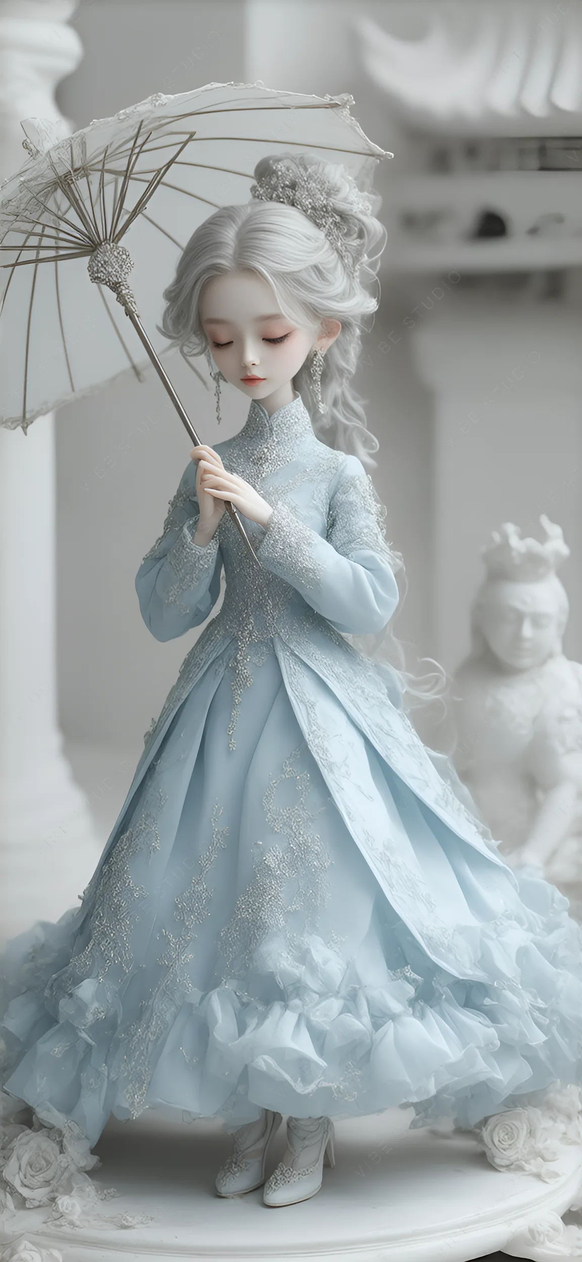 Aristocratic Victorian Doll With Parasol