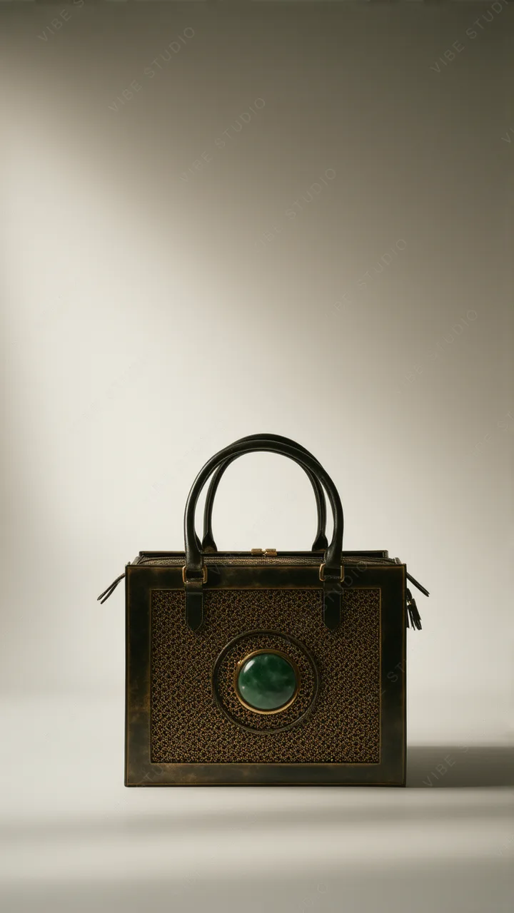 Antique Brass Handbag with Emerald Stone Phone Wallpaper