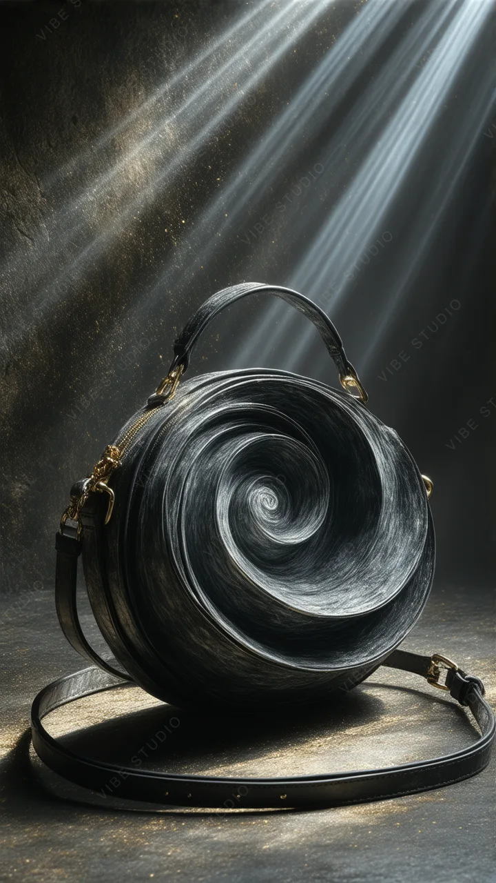 Black Spiral Leather Shoulder Bag