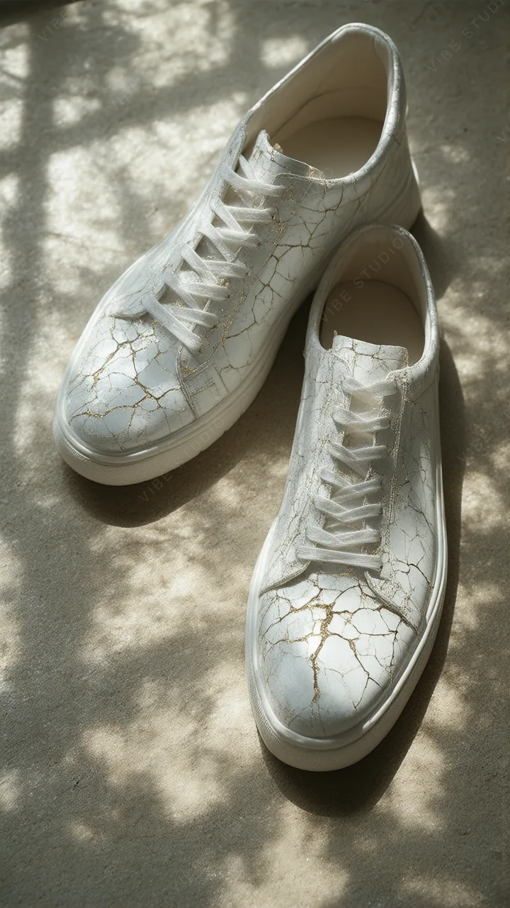 White Cracked Leather Sneakers Phone Wallpaper