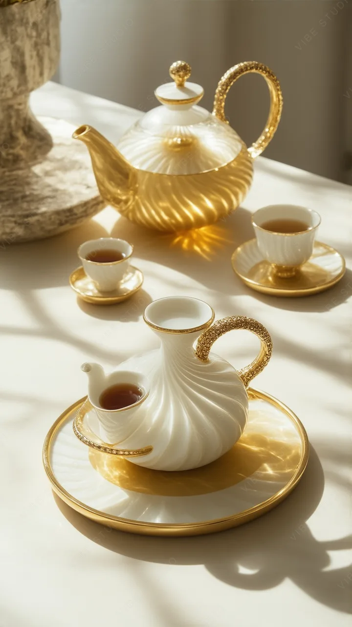 Elegant Gold Tea Set Phone Wallpaper