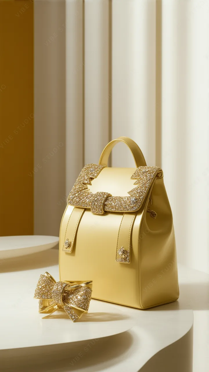 Golden Leather Bag with Bow Phone Wallpaper