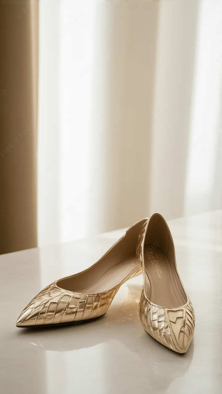 Luxurious Gold Shoe Still Life – Sophisticated Metallic Texture Phone Wallpaper