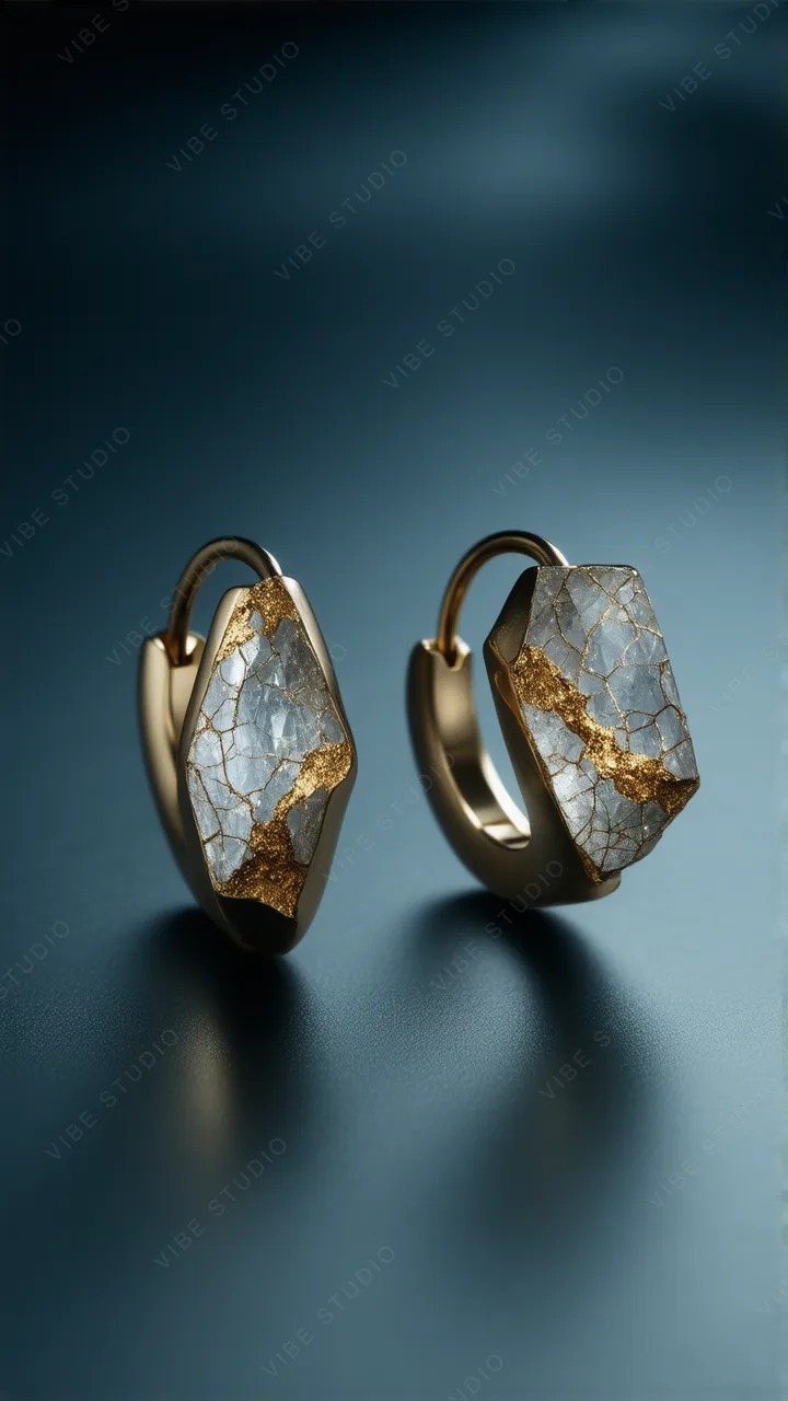 Gold Crystal Hoop Earrings – Minimalist Sculpture Phone Wallpaper