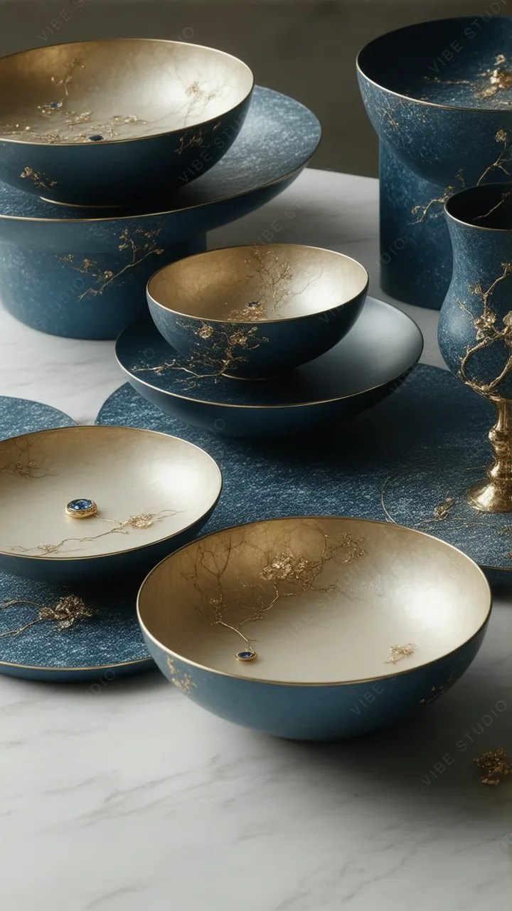 Cerulean Porcelain Bowl Wallpaper  Blue Metallic Texture Phone Background