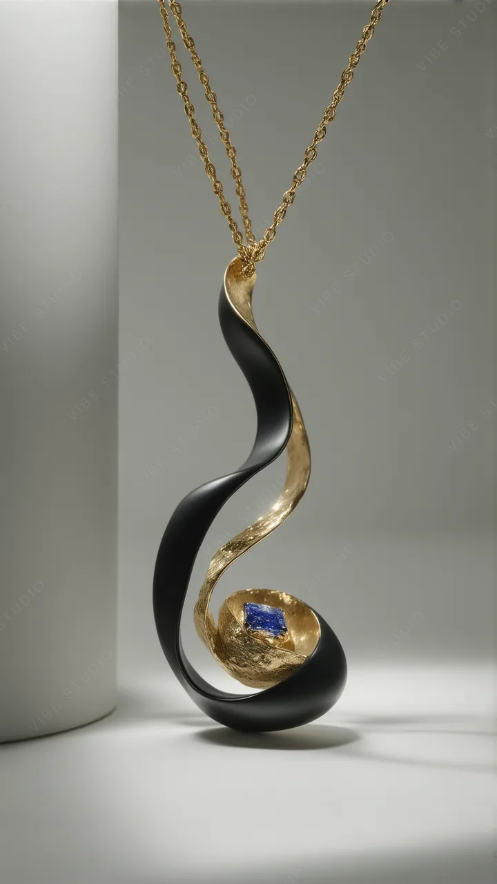 Black and Gold Spiral Necklace Fine Art