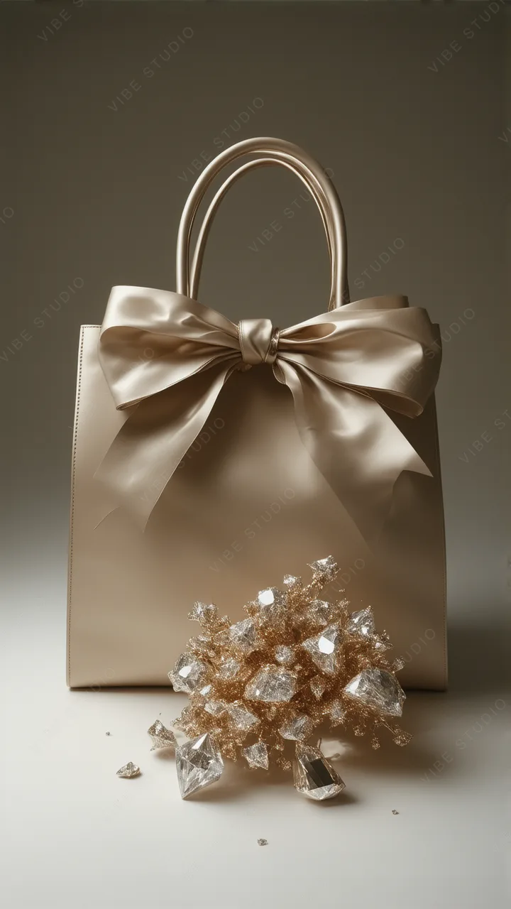 Elegant Gold Bag with Crystal Sculpture Phone Wallpaper