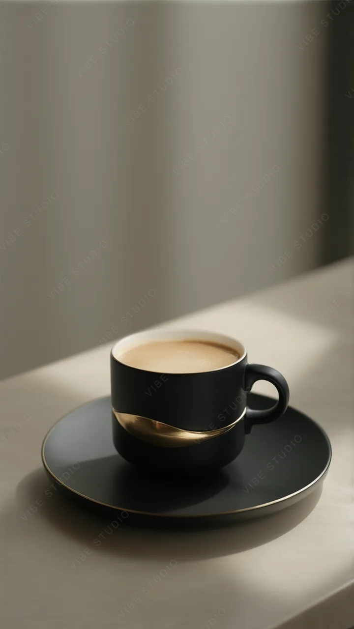 Black Ceramic Cup with Gold Rim Phone Wallpaper